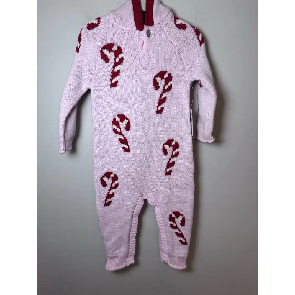 Sammy & Nat Pink Candy Cane Kids sweater One Piece 6-12 Months NWT